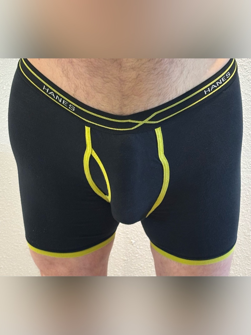 Hanes Men’s Black Boxer Briefs with Yellow Accents